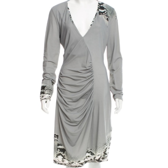 Roberto Cavalli Dresses & Skirts - Roberto Cavalli Grey Snakeskin Ruched Dress